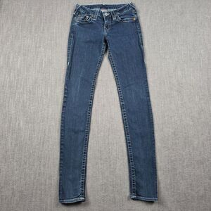 True Religion Womens World Tour Skinny Jeans 27 Low Rise Dark Wash Made USA Y2K